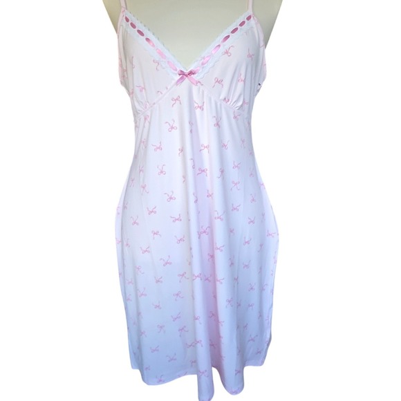 Laura Ashley Other - Laura Ashley Nightgown Womens XL Pink New Bow Print Lace Trim Chemise LS3134D